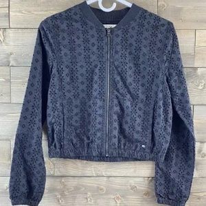 American Eagle black eyelet bomber jacket M
